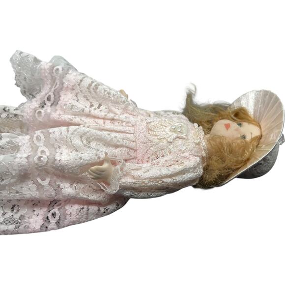 Porcelain Girl Doll in Blush Pink Lace Dress with Sunburst Hat - Picture 5 of 11